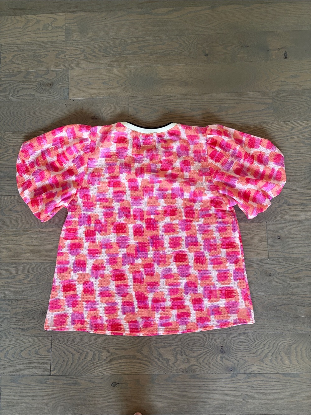 THML Pink Multi Brushstroke Puff Sleeve Top - Picture 5 of 5